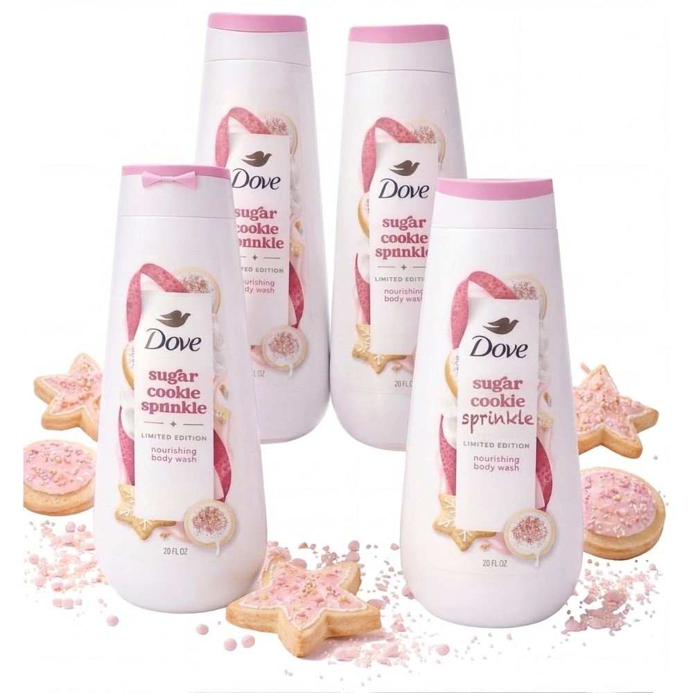4 Dove Limited Edition Holiday Treats Body Wash Sugar Cookie Sprinkle 20 oz.